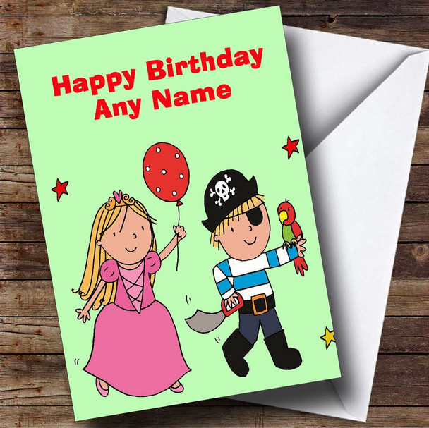 Princess And Pirate Personalised Birthday Card