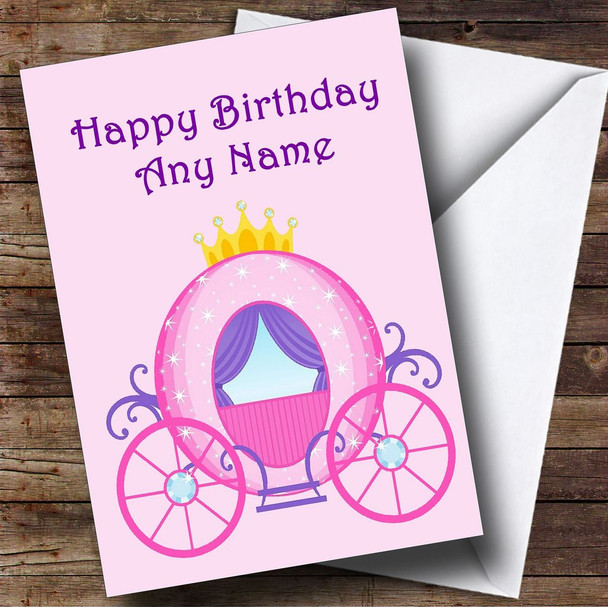 Pink Princess Carriage Personalised Birthday Card