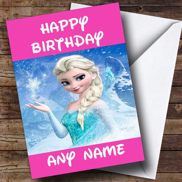 Pink Frozen Princess Elsa Personalised Birthday Card