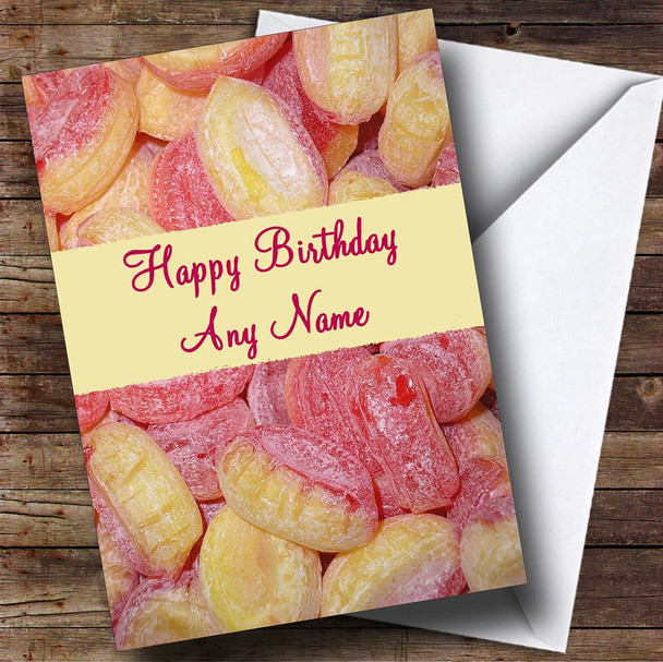 Rhubarb & Custard Sweets Personalised Birthday Card