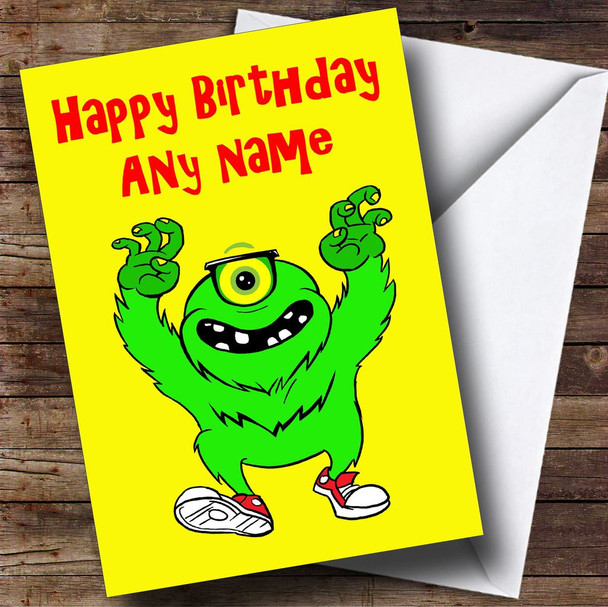 Little Green Monster Cartoon Personalised Birthday Card
