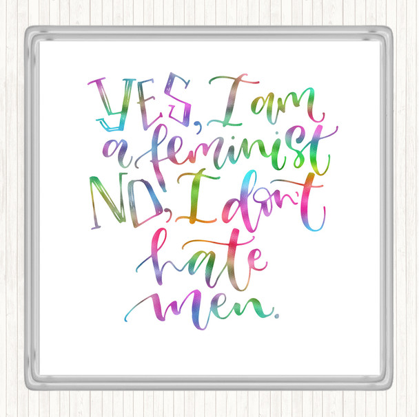 Yes Feminist Rainbow Quote Drinks Mat Coaster