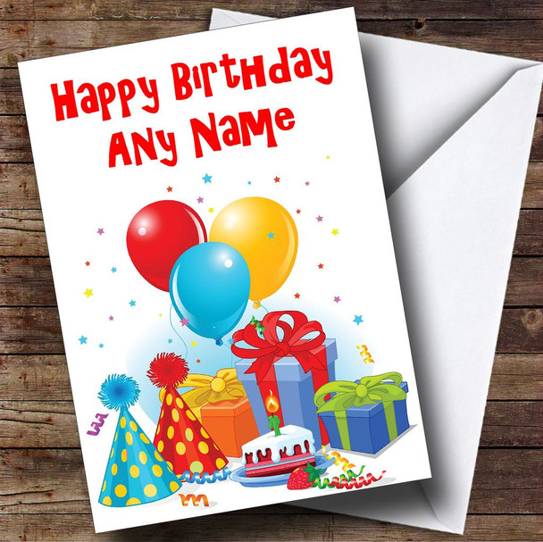 Balloons Presents & Cake Personalised Birthday Card