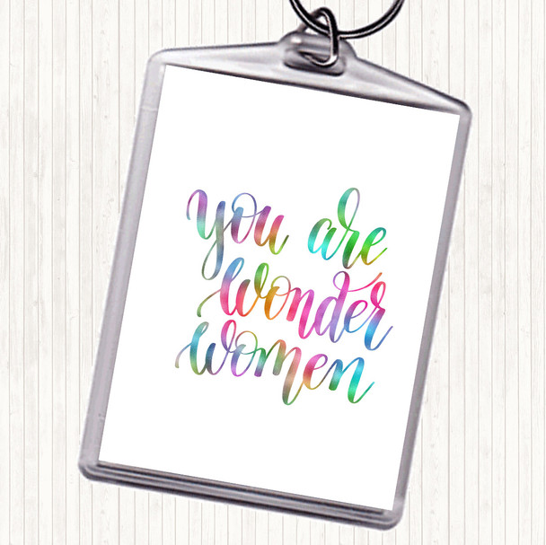 You Are Wonder Women Rainbow Quote Bag Tag Keychain Keyring