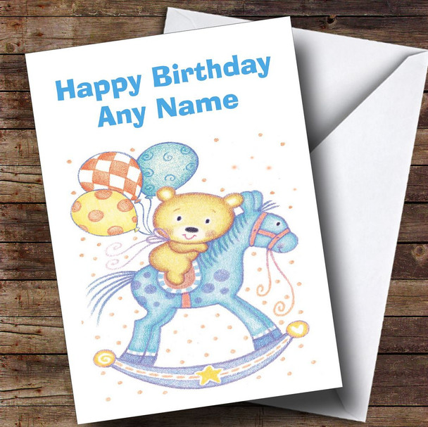 Teddy Rocking Horse Personalised Children's Birthday Card