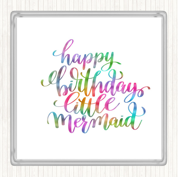 Birthday Mermaid Rainbow Quote Drinks Mat Coaster