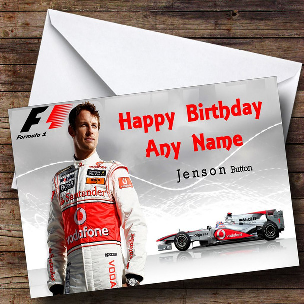 Jensen Button & Formula One Car Personalised Birthday Card