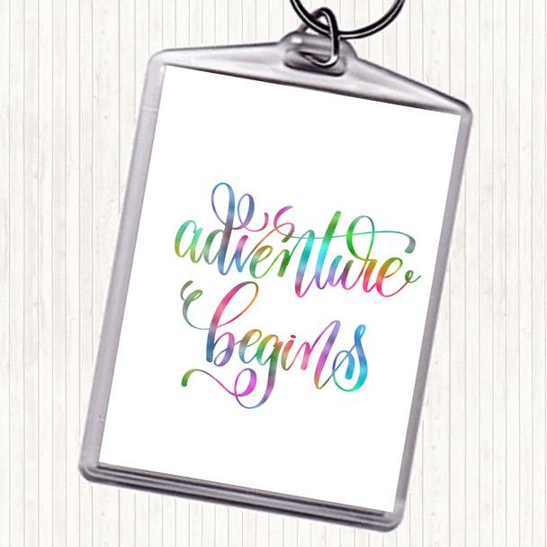 Adventure Begins Swirl Rainbow Quote Bag Tag Keychain Keyring