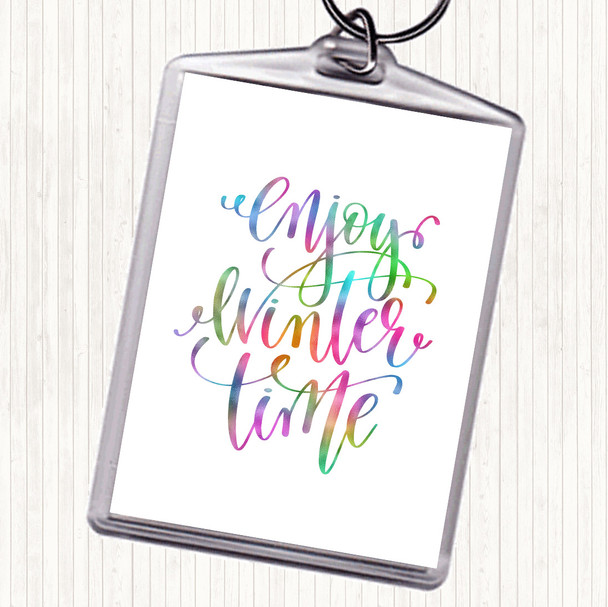 Christmas Enjoy Winter Rainbow Quote Bag Tag Keychain Keyring