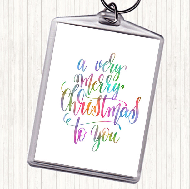 Christmas Ha Very Merry Rainbow Quote Bag Tag Keychain Keyring