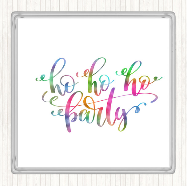 Christmas Ho Ho Ho Party Rainbow Quote Drinks Mat Coaster