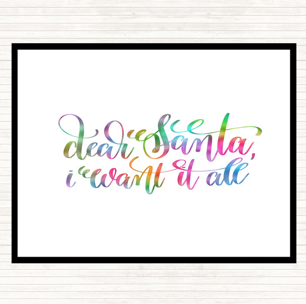 Christmas I Want It All Rainbow Quote Mouse Mat Pad