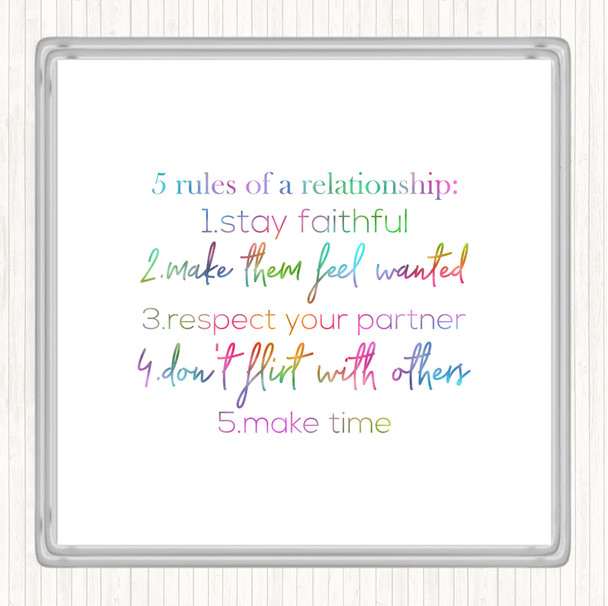 5 Rules Rainbow Quote Drinks Mat Coaster