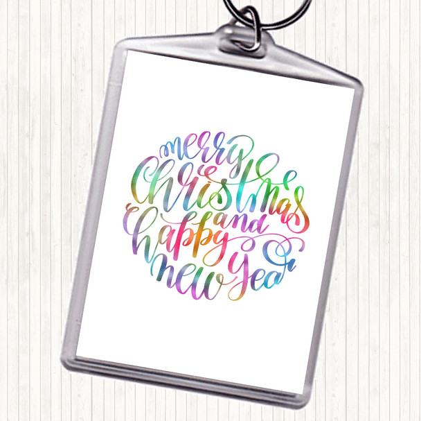 Christmas Merry Xmas Happy New Year Rainbow Quote Bag Tag Keychain Keyring