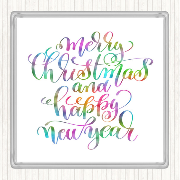 Christmas Merry Xmas New Year Rainbow Quote Drinks Mat Coaster