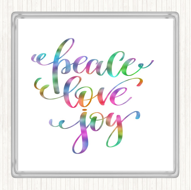 Christmas Peace Love Joy Rainbow Quote Drinks Mat Coaster