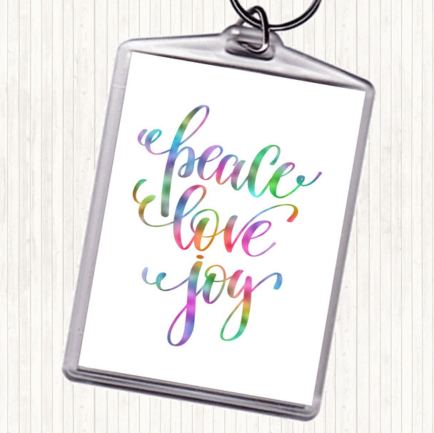 Christmas Peace Love Joy Rainbow Quote Bag Tag Keychain Keyring