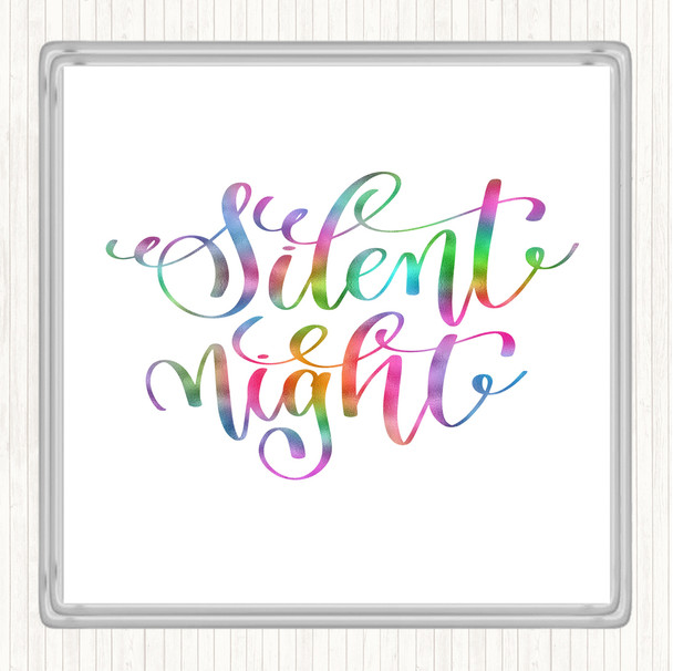 Christmas Silent Night Rainbow Quote Drinks Mat Coaster