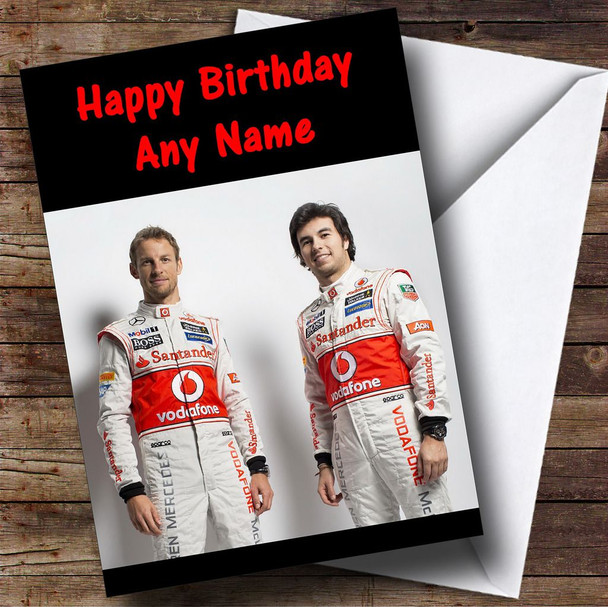Jensen Button & Sergio Perez Formula One  Personalised Birthday Card