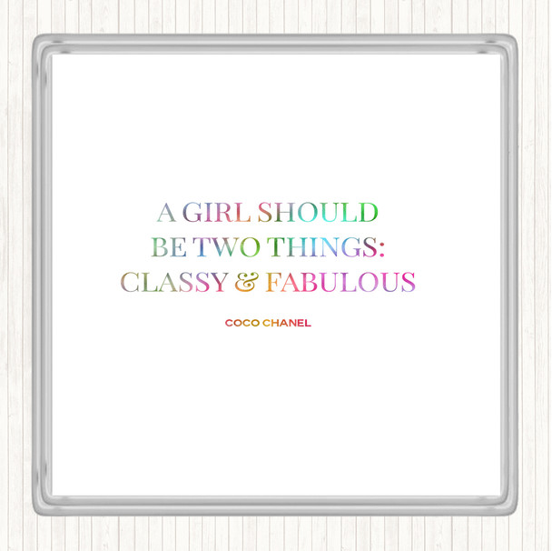 Coco Chanel Classy & Fabulous Rainbow Quote Drinks Mat Coaster