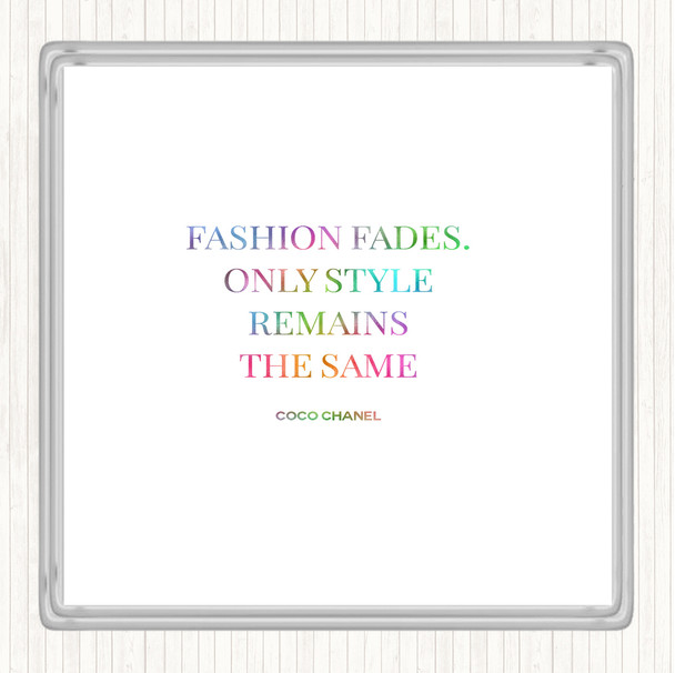 Coco Chanel Fashion Fades Rainbow Quote Drinks Mat Coaster
