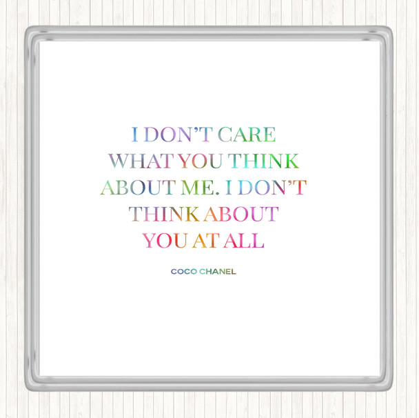 Coco Chanel I Don't Care What You Think Rainbow Quote Drinks Mat Coaster