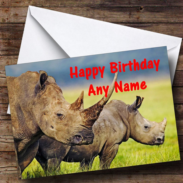 Rhino Rhinoceros Personalised Birthday Card