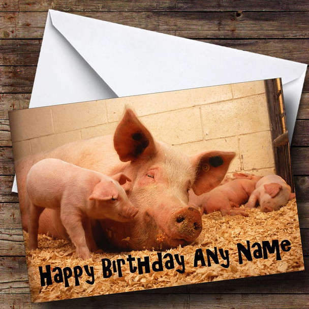 Mum & Baby Pigs Personalised Birthday Card
