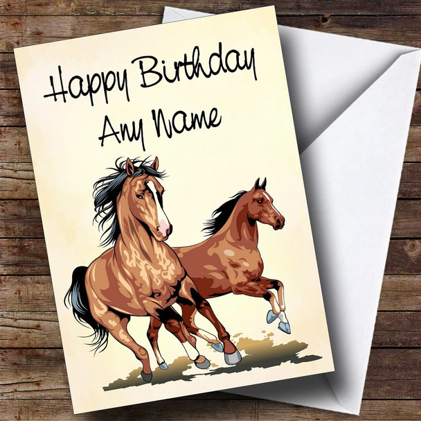 Two Horses Yellow Personalised Birthday Card