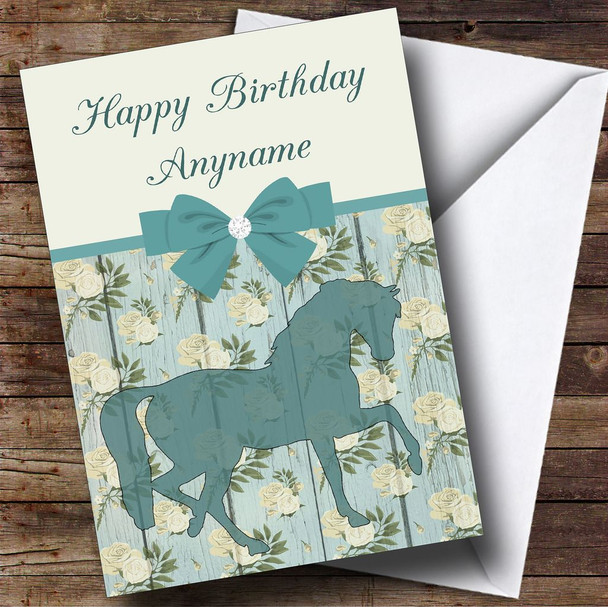 Pretty Shabby Chic Roses Horse Personalised Birthday Card