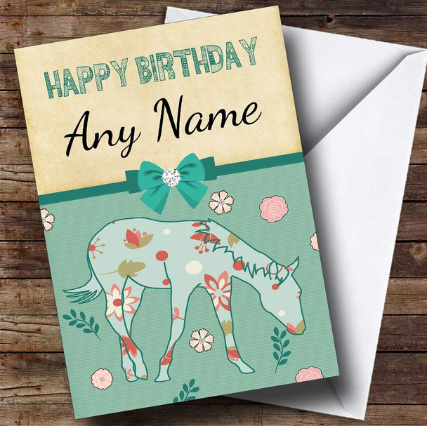 Pretty Horse Teal Personalised Birthday Card