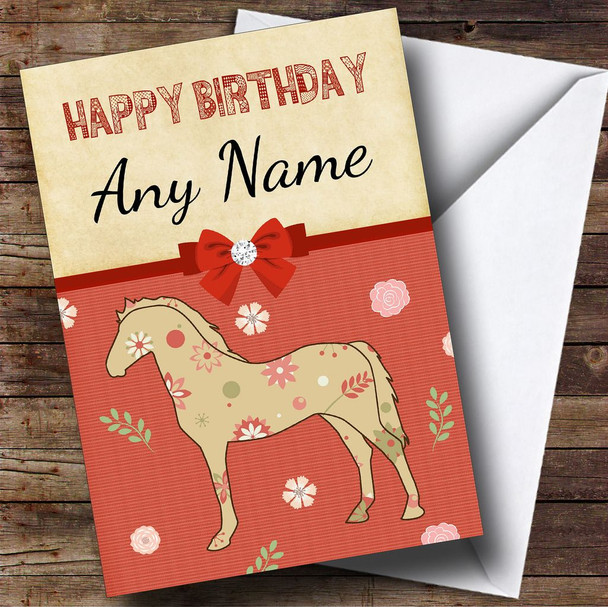 Pretty Horse Coral Personalised Birthday Card