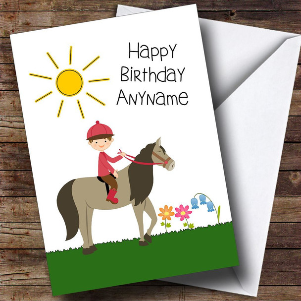 Pony Horse Riding Boy Personalised Birthday Card