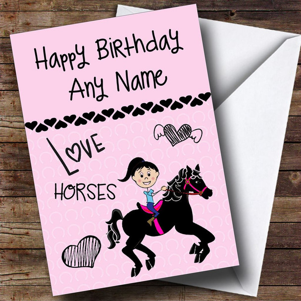 Pink Love Horses Doodle Personalised Birthday Card