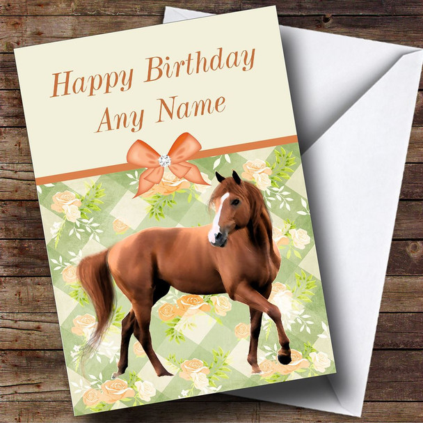 Peach Roses Horse Personalised Birthday Card