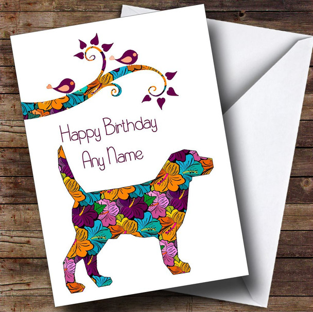Orange & Purple Floral Dog Personalised Birthday Card