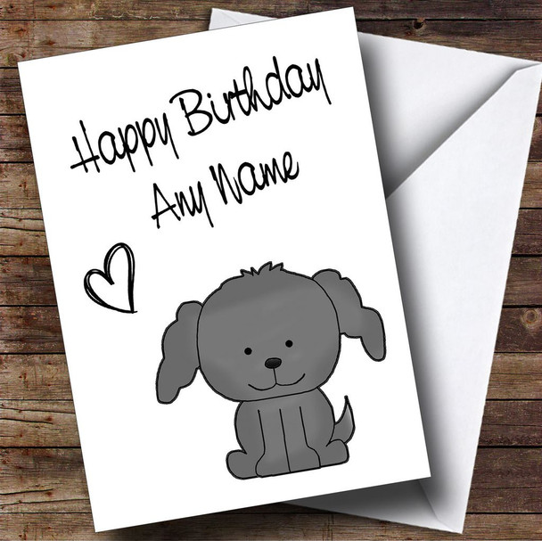 Cute Grey Stick Dog Personalised Birthday Card