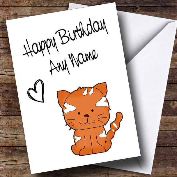 Cute Ginger Tabby Stick Cat Personalised Birthday Card
