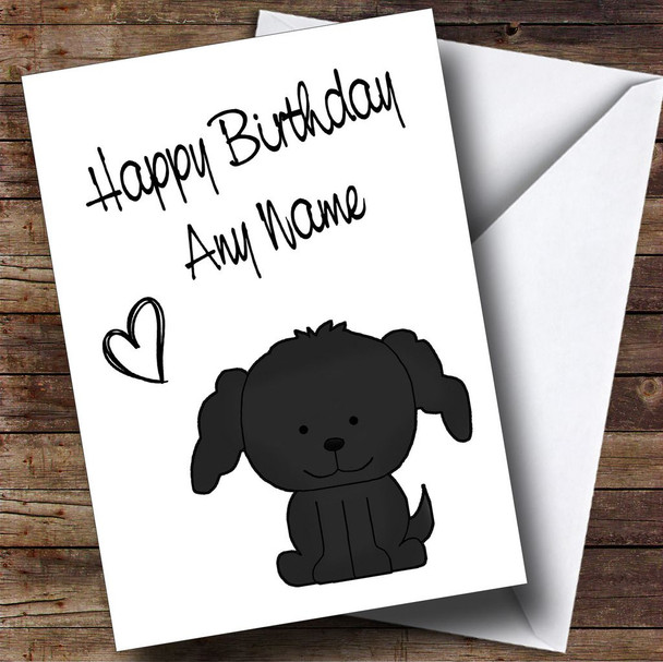 Cute Black Stick Dog Personalised Birthday Card