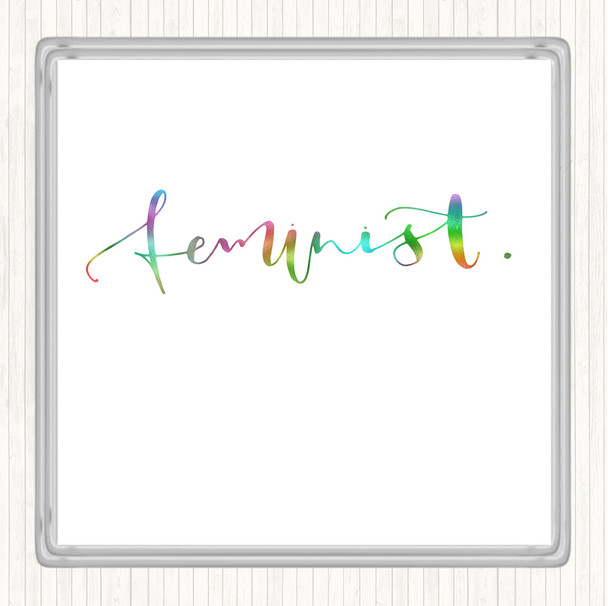 Feminist Swirly Rainbow Quote Drinks Mat Coaster