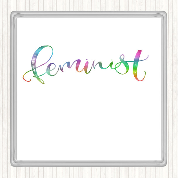 Feminist Rainbow Quote Drinks Mat Coaster