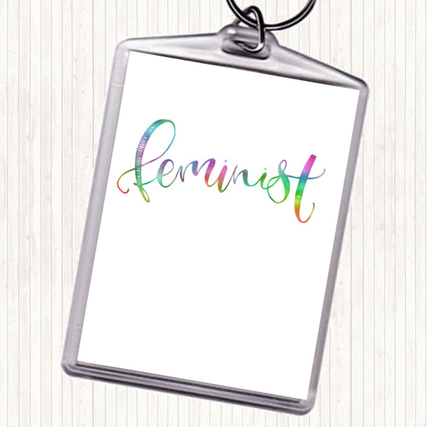 Feminist Rainbow Quote Bag Tag Keychain Keyring