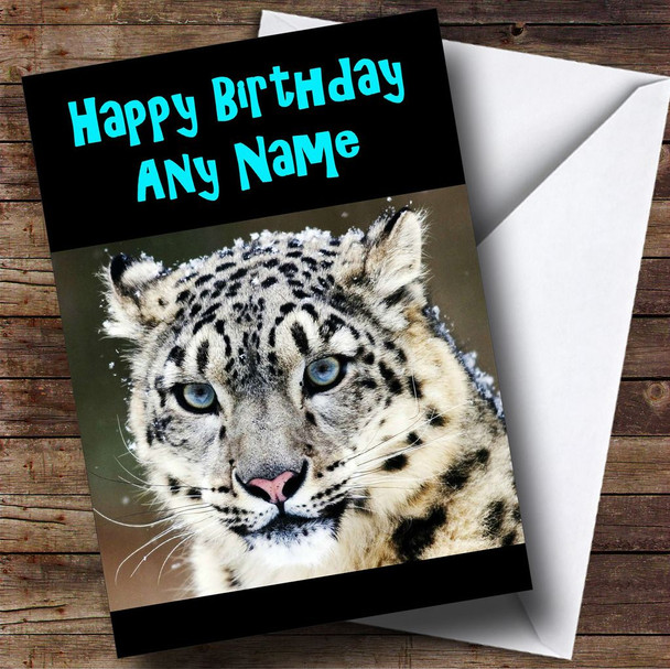 Stunning Snow Leopard Personalised Birthday Card