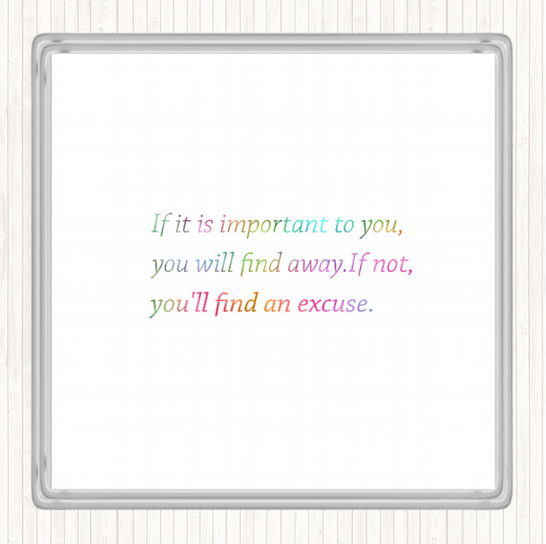 Find A Way Rainbow Quote Drinks Mat Coaster