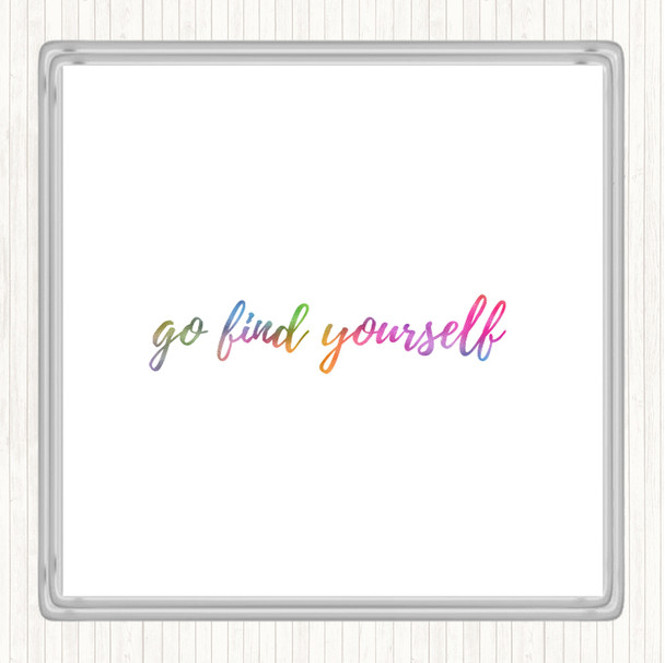 Find Yourself Rainbow Quote Drinks Mat Coaster