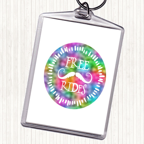 Free Rides Mustache Rainbow Quote Bag Tag Keychain Keyring