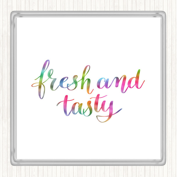 Fresh And Tasty Rainbow Quote Drinks Mat Coaster