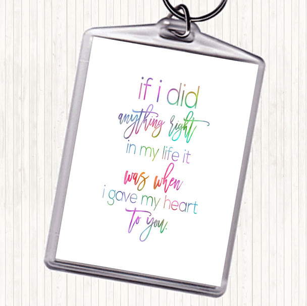 Anything Right Rainbow Quote Bag Tag Keychain Keyring