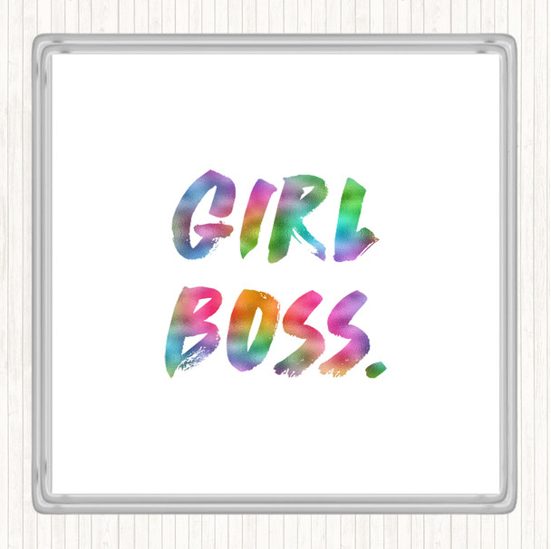 Girl Boss Bold Rainbow Quote Drinks Mat Coaster