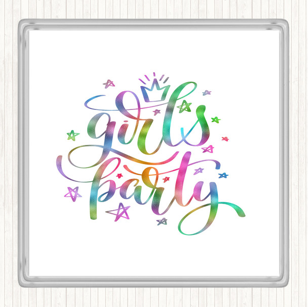 Girls Party Rainbow Quote Drinks Mat Coaster